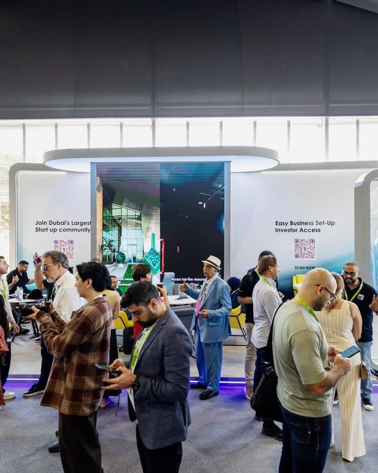 The startup pavilion crowd at Step Dubai 2026